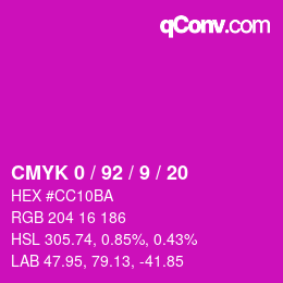 颜色代码: CMYK 0 / 92 / 9 / 20 | qconv.com