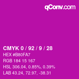 カラーコード: CMYK 0 / 92 / 9 / 28 | qconv.com