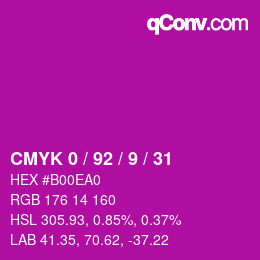 カラーコード: CMYK 0 / 92 / 9 / 31 | qconv.com