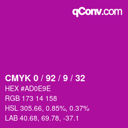 カラーコード: CMYK 0 / 92 / 9 / 32 | qconv.com