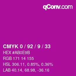 颜色代码: CMYK 0 / 92 / 9 / 33 | qconv.com