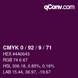 颜色代码: CMYK 0 / 92 / 9 / 71 | qconv.com