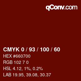 颜色代码: CMYK 0 / 93 / 100 / 60 | qconv.com
