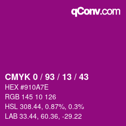 Color code: CMYK 0 / 93 / 13 / 43 | qconv.com
