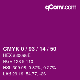 カラーコード: CMYK 0 / 93 / 14 / 50 | qconv.com