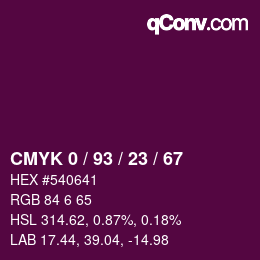カラーコード: CMYK 0 / 93 / 23 / 67 | qconv.com