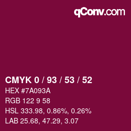 Farbcode: CMYK 0 / 93 / 53 / 52 | qconv.com