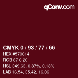 カラーコード: CMYK 0 / 93 / 77 / 66 | qconv.com