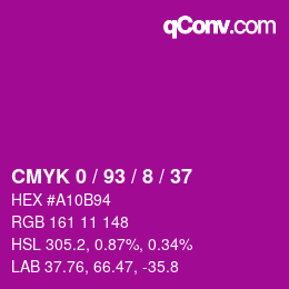 カラーコード: CMYK 0 / 93 / 8 / 37 | qconv.com