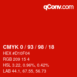 颜色代码: CMYK 0 / 93 / 98 / 18 | qconv.com