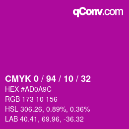 カラーコード: CMYK 0 / 94 / 10 / 32 | qconv.com
