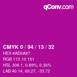 カラーコード: CMYK 0 / 94 / 13 / 32 | qconv.com