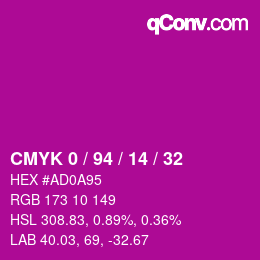 カラーコード: CMYK 0 / 94 / 14 / 32 | qconv.com