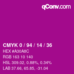カラーコード: CMYK 0 / 94 / 14 / 36 | qconv.com