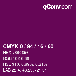 カラーコード: CMYK 0 / 94 / 16 / 60 | qconv.com