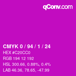 カラーコード: CMYK 0 / 94 / 1 / 24 | qconv.com