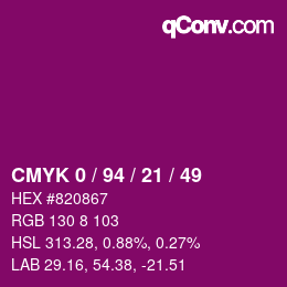 Color code: CMYK 0 / 94 / 21 / 49 | qconv.com