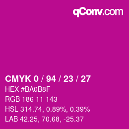 カラーコード: CMYK 0 / 94 / 23 / 27 | qconv.com