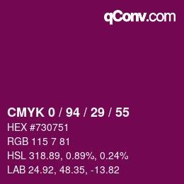 カラーコード: CMYK 0 / 94 / 29 / 55 | qconv.com