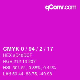 カラーコード: CMYK 0 / 94 / 2 / 17 | qconv.com