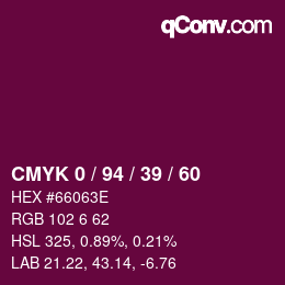 カラーコード: CMYK 0 / 94 / 39 / 60 | qconv.com