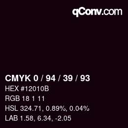 Code couleur: CMYK 0 / 94 / 39 / 93 | qconv.com