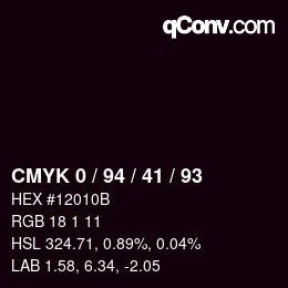 カラーコード: CMYK 0 / 94 / 41 / 93 | qconv.com