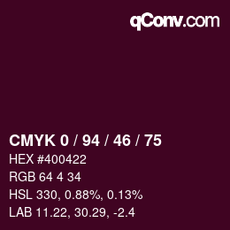 カラーコード: CMYK 0 / 94 / 46 / 75 | qconv.com