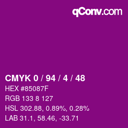 Color code: CMYK 0 / 94 / 4 / 48 | qconv.com