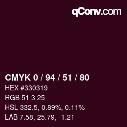 カラーコード: CMYK 0 / 94 / 51 / 80 | qconv.com