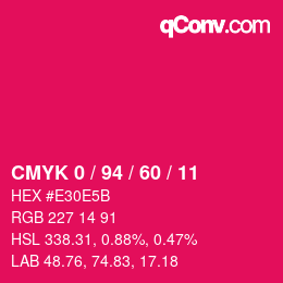 カラーコード: CMYK 0 / 94 / 60 / 11 | qconv.com