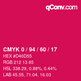 カラーコード: CMYK 0 / 94 / 60 / 17 | qconv.com