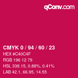 颜色代码: CMYK 0 / 94 / 60 / 23 | qconv.com