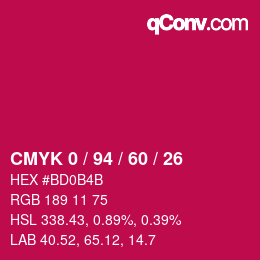 颜色代码: CMYK 0 / 94 / 60 / 26 | qconv.com