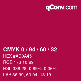 カラーコード: CMYK 0 / 94 / 60 / 32 | qconv.com