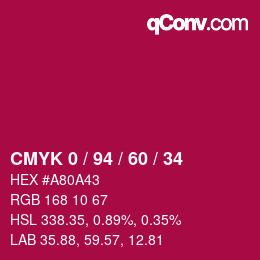 カラーコード: CMYK 0 / 94 / 60 / 34 | qconv.com