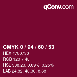 カラーコード: CMYK 0 / 94 / 60 / 53 | qconv.com