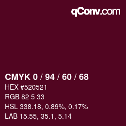 颜色代码: CMYK 0 / 94 / 60 / 68 | qconv.com