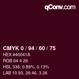 カラーコード: CMYK 0 / 94 / 60 / 75 | qconv.com
