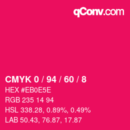 Farbcode: CMYK 0 / 94 / 60 / 8 | qconv.com