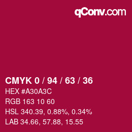 カラーコード: CMYK 0 / 94 / 63 / 36 | qconv.com