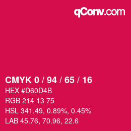 カラーコード: CMYK 0 / 94 / 65 / 16 | qconv.com