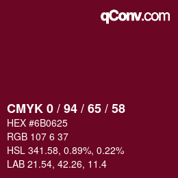 Color code: CMYK 0 / 94 / 65 / 58 | qconv.com