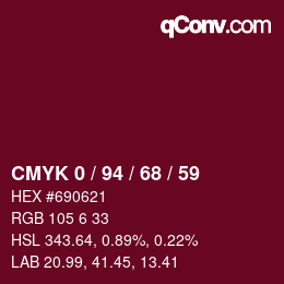 カラーコード: CMYK 0 / 94 / 68 / 59 | qconv.com