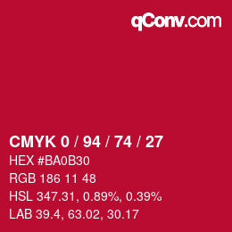 Farbcode: CMYK 0 / 94 / 74 / 27 | qconv.com