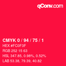 Code couleur: CMYK 0 / 94 / 75 / 1 | qconv.com