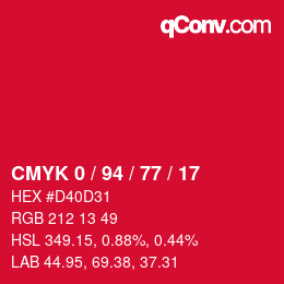 カラーコード: CMYK 0 / 94 / 77 / 17 | qconv.com