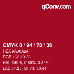 カラーコード: CMYK 0 / 94 / 78 / 36 | qconv.com