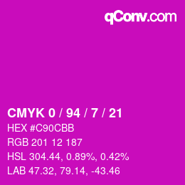 颜色代码: CMYK 0 / 94 / 7 / 21 | qconv.com