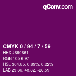 カラーコード: CMYK 0 / 94 / 7 / 59 | qconv.com